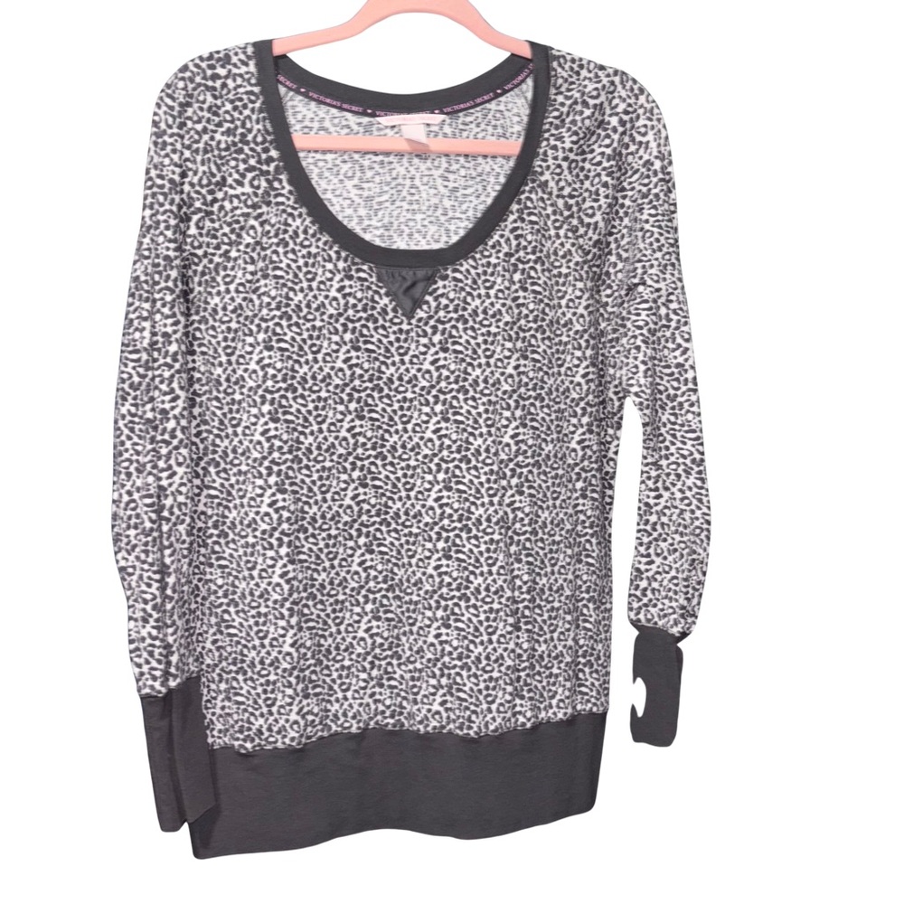 Victoria's Secret Black and White Leopard Long Sleeve Waffle Knit Tee